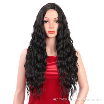 Vigorous Machine Made Swiss Small Lace Front For Black Women Deep Wave Long Cosplay Short Synthetic Hair Black Wigs